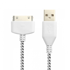 USB - Apple Dock Connector дата-кабель Konoos в нейлоновой оплетке 1 м, белый